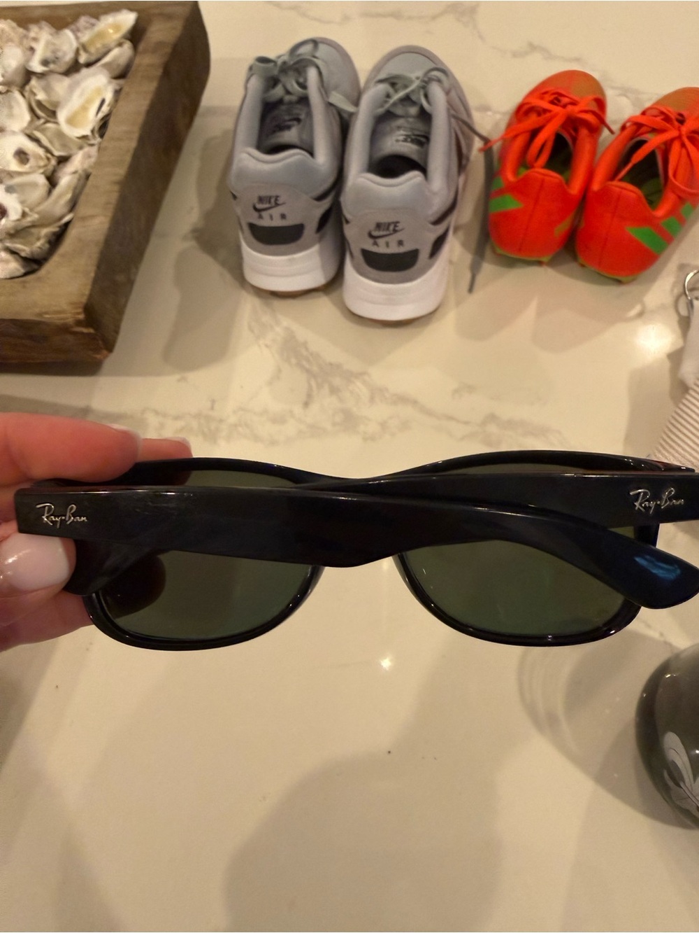 Ray-Ban Black Frame Sunglasses with Green Lenses - Men's Accessories